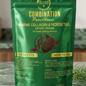 Combination Powerhouse Marine Collagen and Horsetail Extract Powder for Radiant Skin, Hair, and Joints.