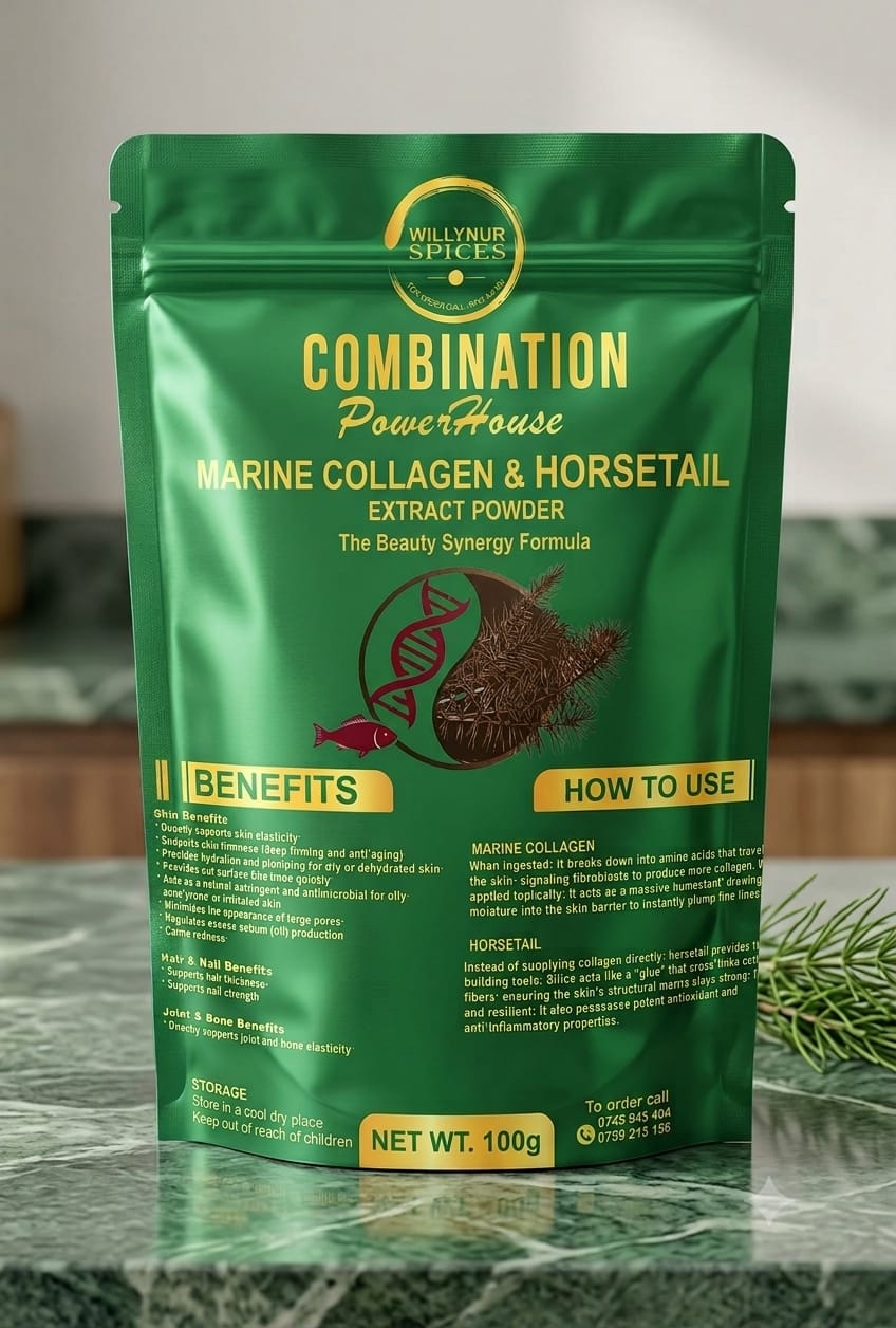 Combination Powerhouse Marine Collagen and Horsetail Extract Powder for Radiant Skin, Hair, and Joints.